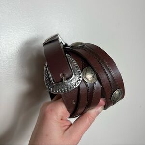 James Culver Handmade Tubac Nickel Clavo Leather‎ Belt Western Cowboy Brown